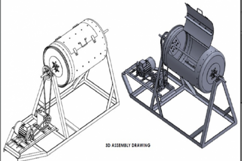 The 3-D assembly drawing of the small-scale composter