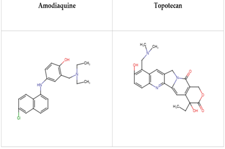 Structure of amodiaquine and topotecan.