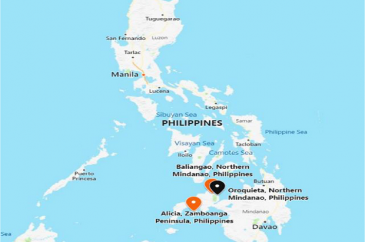 The Map of the Philippines Indicating the Three Sampling Sites in the Southern Part of Mindanao.