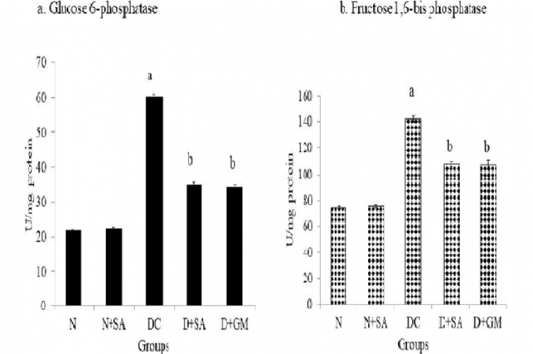 Activity of Glucose 6-phosphatase b. Activity of fructose 1,6-bis phosphatase.