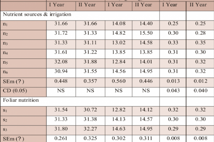 Effect of nutrient sources, irrigation and foliar nutrition 