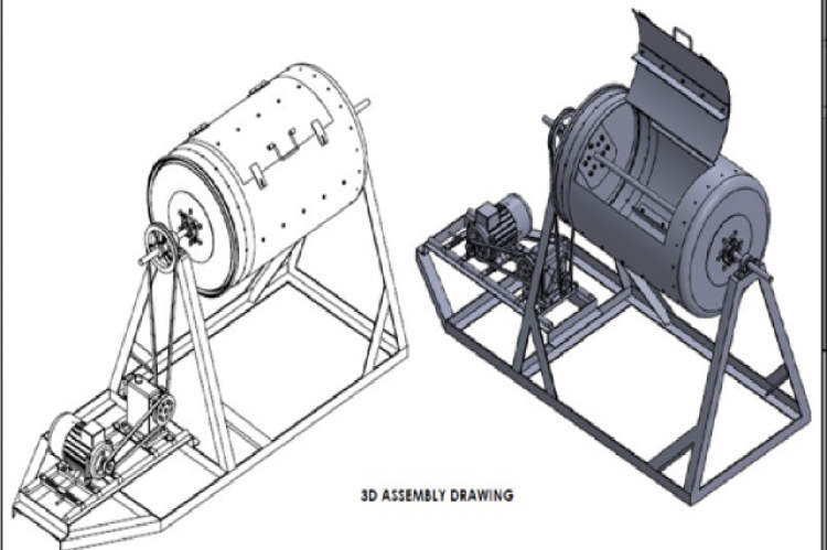 The 3-D assembly drawing of the small-scale composter