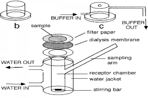 Schematic illustration of the Franz cell assembly in the standard [cover lid (b)] and in the modified [cover lid (c)] version. Table 3: Selection of Excipients