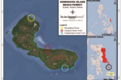 Map of Homonhon Island showing were the sampling done and its location on the Philippine archipelago and Eastern Samar