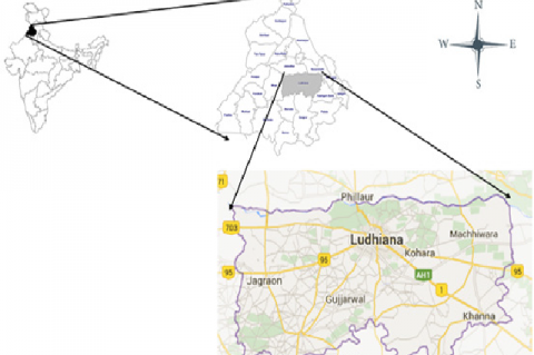 The map showing the location of district Ludhiana used for current study