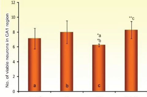 Viable neuron count in CA1 region Mean ±SE** (P<0.001),*(P<0.005)