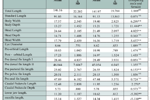 Comparison of fin morphometric parameters between 